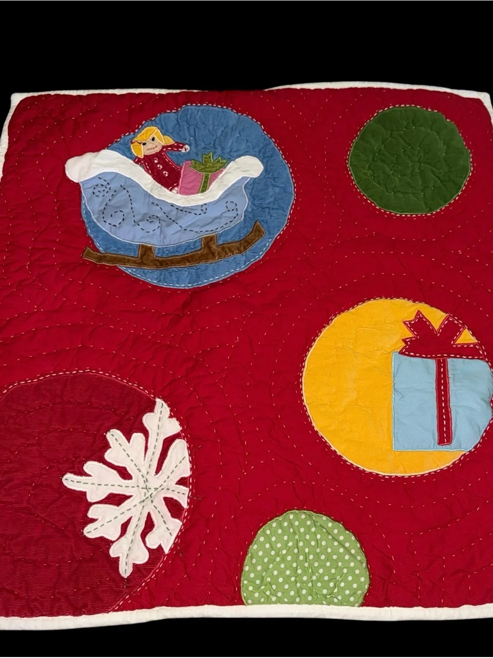 Pottery Barn Kids Red Quilted Holiday Throw with Appliqué Circles